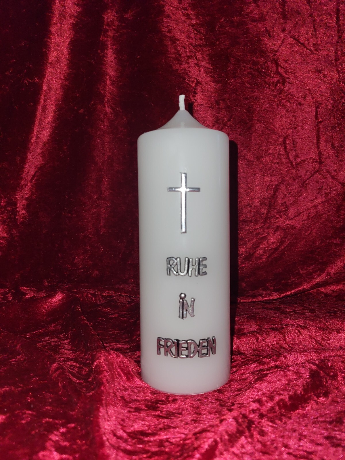 1 Kerze Ruhe in Frieden Heilig Wachs Höhe 20 cm Ø 7 cm Trauerkerze
