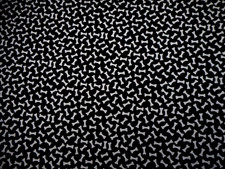 Quilt Fabric By The Yard Tossed White Puppy Dog Bones on Black Premium Cotton