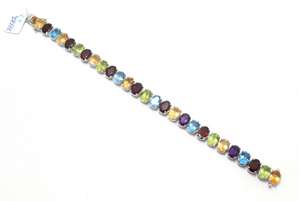 Bracelet Silver Sterling 925 Jewelry Topaz Peridot Amethyst Garnet GemStone F758 - Image 2 of 4