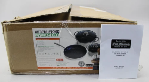 Curtis Stone Dura-Diamond Non-Stick 5pc Stainless Steel Cookware Set NIB