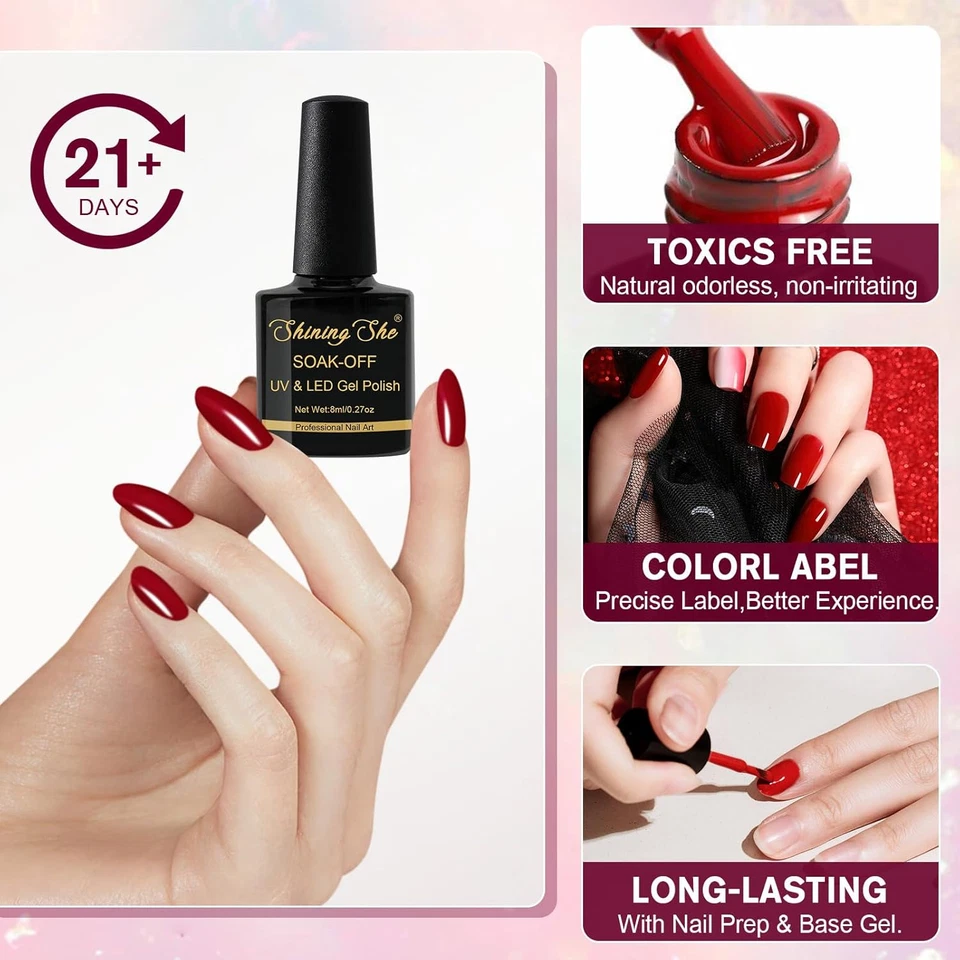 UV Nagellack Rot 6 Farben Cat Eye Glitzer Shellac Magnet SoakOff DIY 8ml - Bild 3 von 4