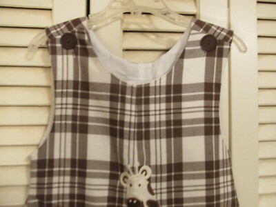 Kellys Kids Applique Giraffe Boys Longall Romper Brown White Plaid