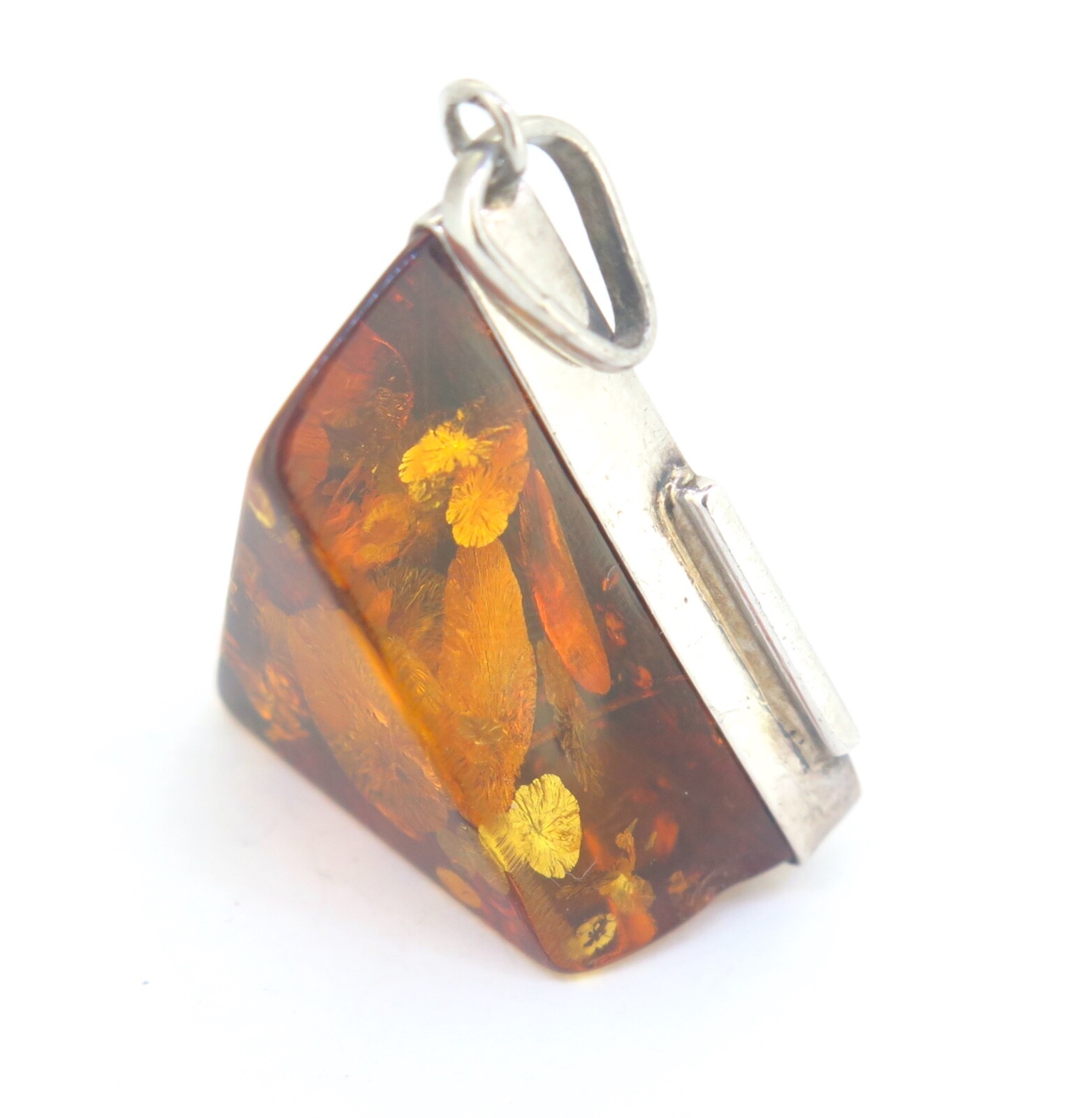 Large Sterling Silver & Rectangular Amber Resin P… - image 3