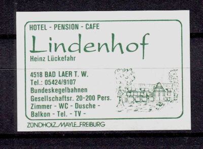 417963/ Zündholzetikett  - Hotel ''Lindenhof''   4518 Bad Laer T.W.
