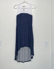 Blue / White Adam Levine M short sleeve dress Hi low hem Made in USA