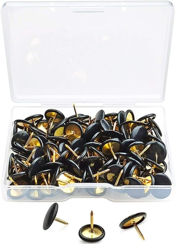 Thumb Tacks Black Flat Push Pins Steel Rust Resistant for Board and Walls 100