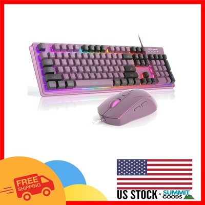 Wired RGB Gaming Keyboard & Mouse Combo - Ergonomic, Spillproof, Blackcurrant