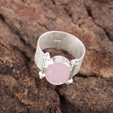 New Year Deal 925 Sterling Silver Genuine Rose Chalcedony Band Wife Ring Jewelry