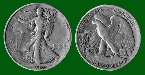 1938 D Walking Liberty Half-Dollar Key Date Silver Coin F-Very-Fine Circulated