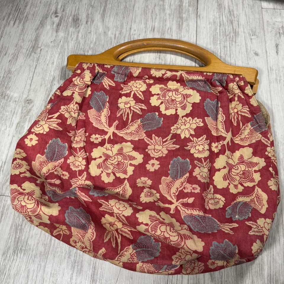 Винтажный Ralph Lauren сумка с короткими ручками поло цветочный деревянные ручки опрятный вязальная сумка сафари - Изображение 4 из 4