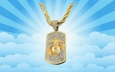 Deluxe Iced Out Bling Gold USMC Marines Corps Dog Tag Dogtag Squad Unit Jarhead