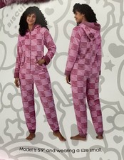 Hello Kitty One Piece Pajamas M Bodysuit Jumpsuit Fuzzy Sanrio Sleepwear