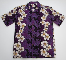 Mens Small Hilo Hattie Shirt Barkcloth hawaiian floral purple