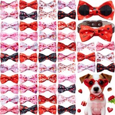 50 PCS Valentine Day Dog Collar Heart Bow Ties Attachment Elastic Band Charm