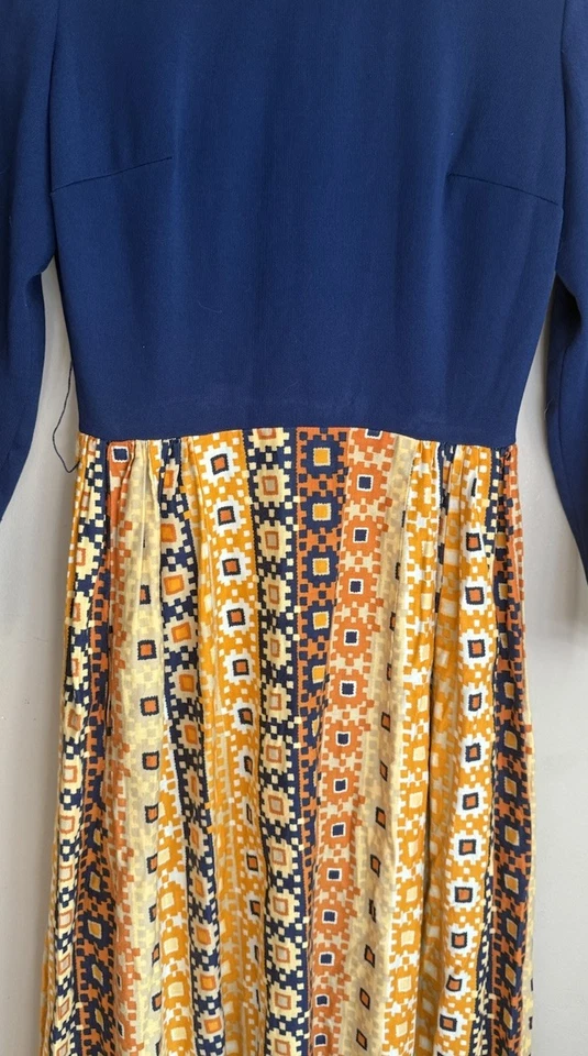 Dress Maxi Vintage 60s 70s Boho Hippy Prairie Floral Womens Size Small Blue - Image 4 of 4