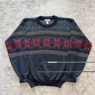 VTG 80s 90s LL Bean Mens Cable Knit Fisherman Sweater Gray Size XL