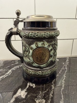 Vintage West German Beer Stein Ludwig II Bavaria König v Bayern DBGM Lid