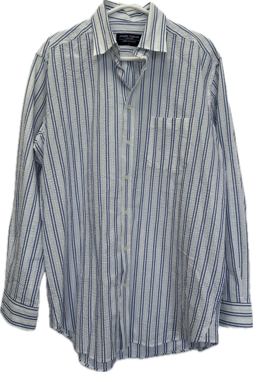 Chemise Homme Joseph Turner Yorkshire – Manches Longues, Rayures, Col Boutonné – Taille L