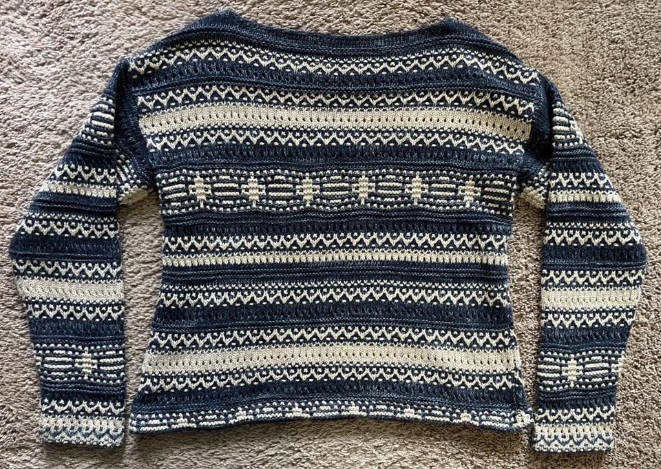 Suéter Ralph Lauren Mezcla Algodón Lino Mediano Pescador Boho Crochet Foto 2 de 4