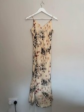 Y2K Gold Floral Bias Cut Midi Dress UK 12 runs small fit 8-10