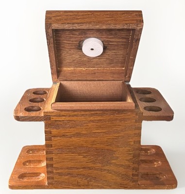 Vtg 6 Pipe Rack Tobacco Holder Stand Humidor Dove-Tailed Oak Wood Smoke 9x4.5'' H