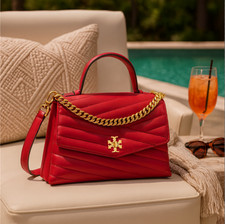 NEW Tory Burch Kira Chevron Red Apple Top-Handle Satchel/Crossbody/Shoulder Bag
