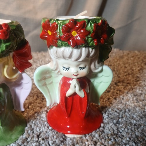 Lefton Praying Christmas Angel Tea Light Holders Japan Vintage 60's MCM Retro - Picture 3 of 16