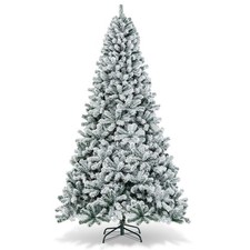 9ft Premium Snow Flocked Hinged Artificial Christmas Tree Unlit w/ Metal Stand