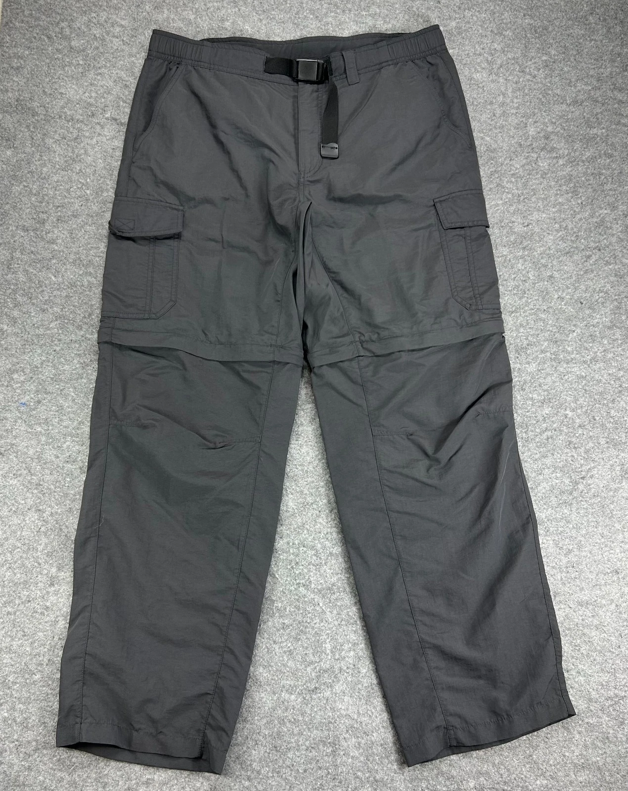 Eddie Bauer Convertible Hiking Performance Pants Mens XLx32 Gray Belted Outdoor
