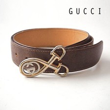 Rare GUCCI Vintage Old Gucci Leather Belt Interlocking GG Buckle Size 80-32