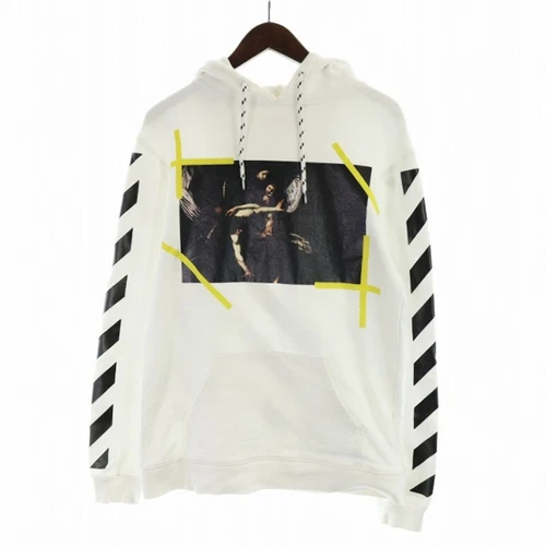 OFF WHITE OFF WHITE CARAVAGGIO FELPA CON CAPPUCCIO PULLOVER STAMPA LOGO CAPPUCCIO PILE S Usato0de06921