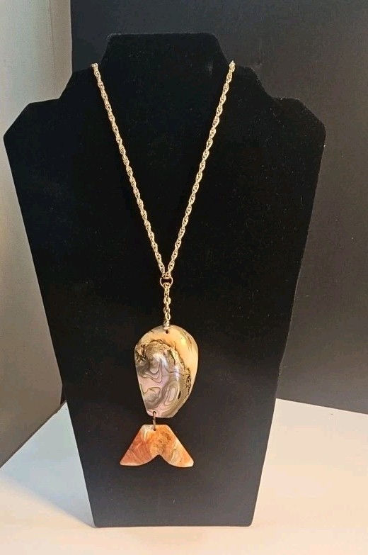 Vintage Abalone Shell Fish Shaped Statement Neckl… - image 15