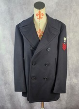 VTG 60s Vietnam Era US Navy Pea Coat E-6 Mens 38R Navy Wool Kersey Dbl Breasted