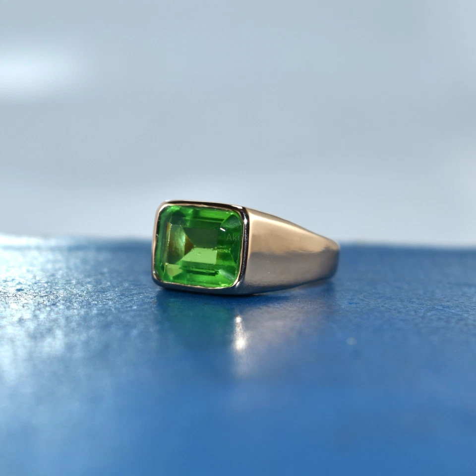 Encantador anillo de hombre con sello hecho a mano de cobre aguamarina habilidad tradicional artista Foto 2 de 4