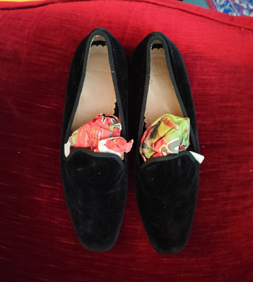 Lands' End Damen Slipper Slip-On Leder /Samt Schwarz  geschlossen EU 37