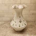 VTG 8.5" Fenton Milk Glass White Silver Crest Vase Violets Hand Painted Signed
