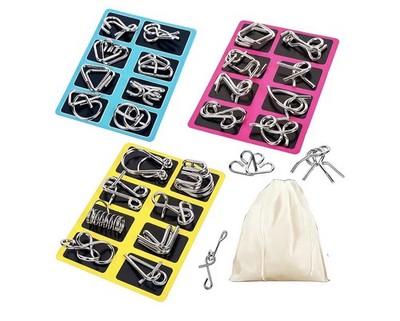 GEKELI Metal Wire Puzzle Set of 24 with Pouch,Brain Teaser IQ Test Disentangl...