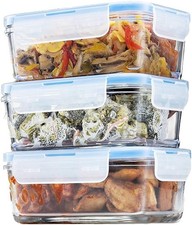 Airtight Glass Food Storage Containers with Lids - 3 Pack Freezer to Oven Safe