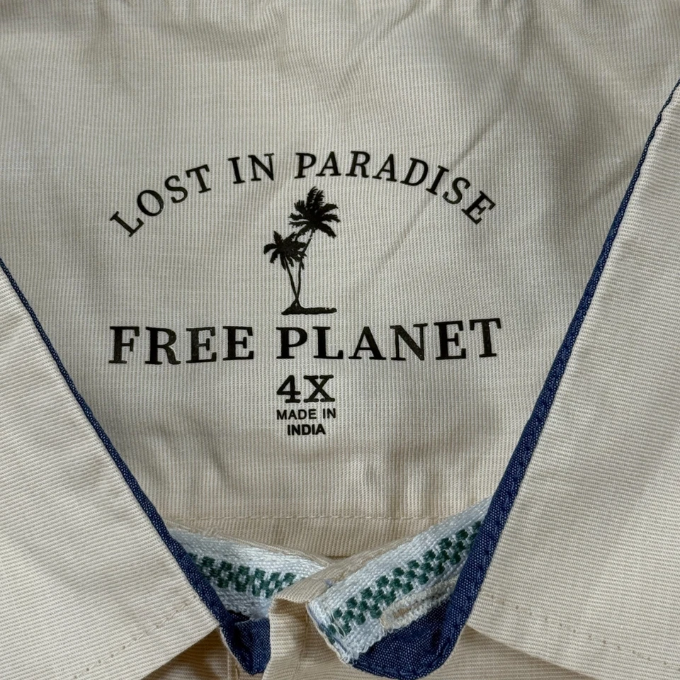 Free Planet Mens 4X Hawaiian Shirt Beige Short Sleeve Cotton Blend Pocket Casual - Image 2 of 4