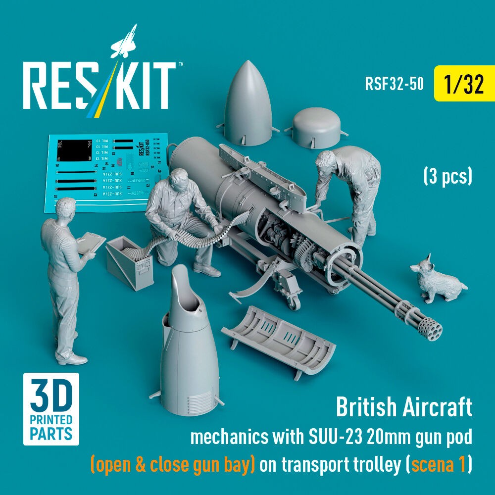 ResKit RSF32-0050 1:32 British Aircraft Mechanics With SUU-23 20mm Gun Pod Kit