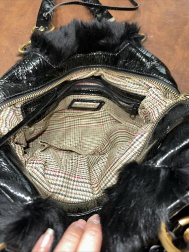 Vintage Y2K Francisco Biasia Black Rabbit Fur Slouchy Purse W/Gold Hardware - Picture 2 of 6