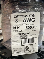 Cerrowire 2048345 THHN 8AWG STR Copper SIM Black 600V Insulated Wire 500' Spool