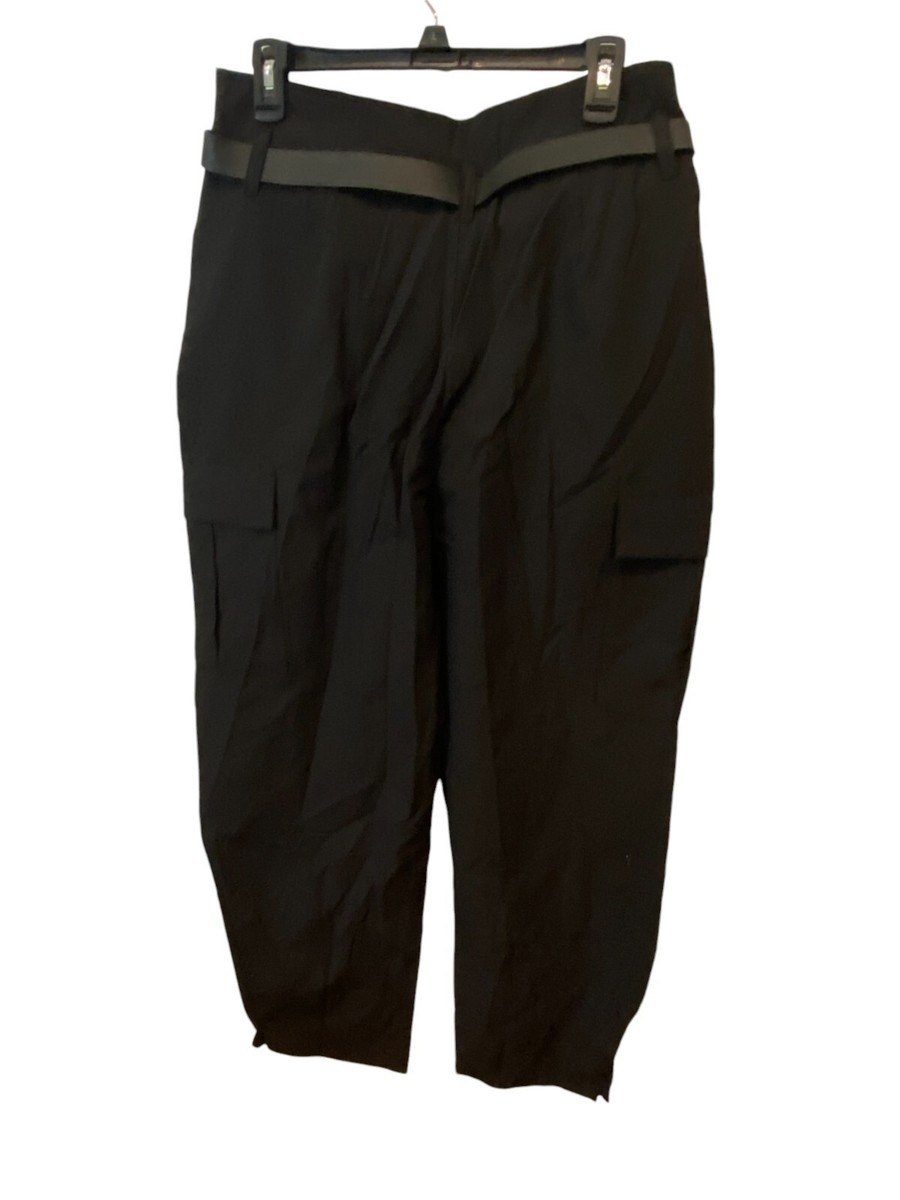 Zara Women Pants L Black Paperbag Belt Tapered Leg Utility Zara Women Pants L Black Paperbag Belt Tapered Leg Utility