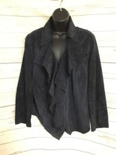Ideology Womens Dark Blue Leather Jacket Ruffle Plus Size 1x