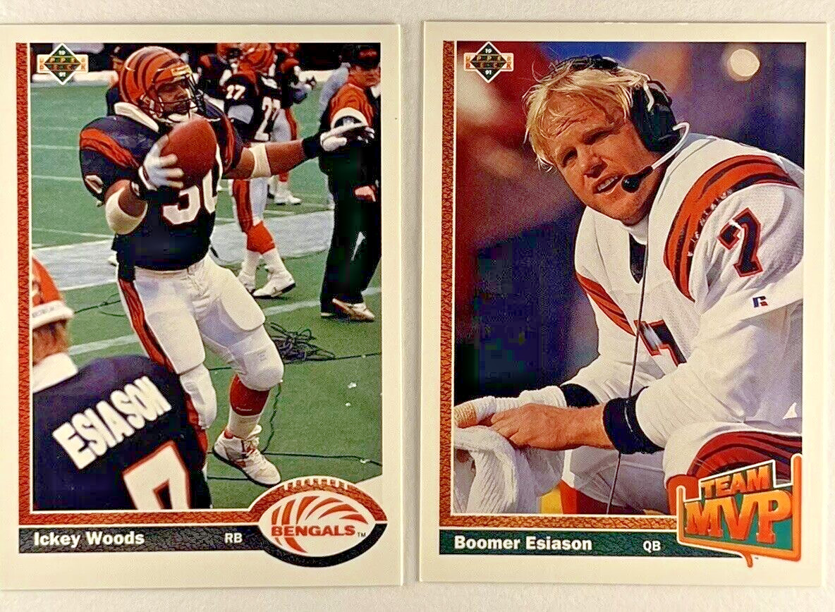 Boomer Esiason, Ickey Woods 2 Card Lot 1991 Upper Deck #454, #145