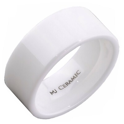 White or Black Ceramic 4, 6, 8 or 10mm Wedding Band Flat Pipe Cut Polished Ring
