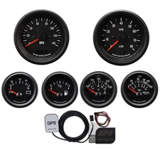 MOTOR METER RACING VD 6 Gauge Set GPS Speedometer MPH °F PSI White LED 85mm 52mm