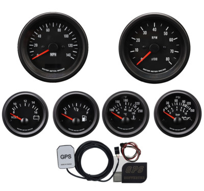 MOTOR METER RACING VD 6 Gauge Set GPS Speedometer MPH °F PSI White LED 85mm 52mm