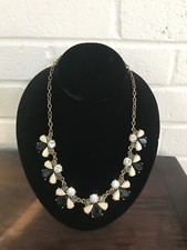 J Crew Navy Stone And Crystal Jewel Necklace W Gold Color EUC