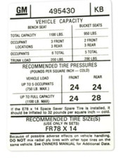 Reproduction Tire Pressure Decal 1974 Pontiac Gto And Lemans Models Reproduction Tire Pressure Decal 1974 Pontiac Gto And Lemans Models